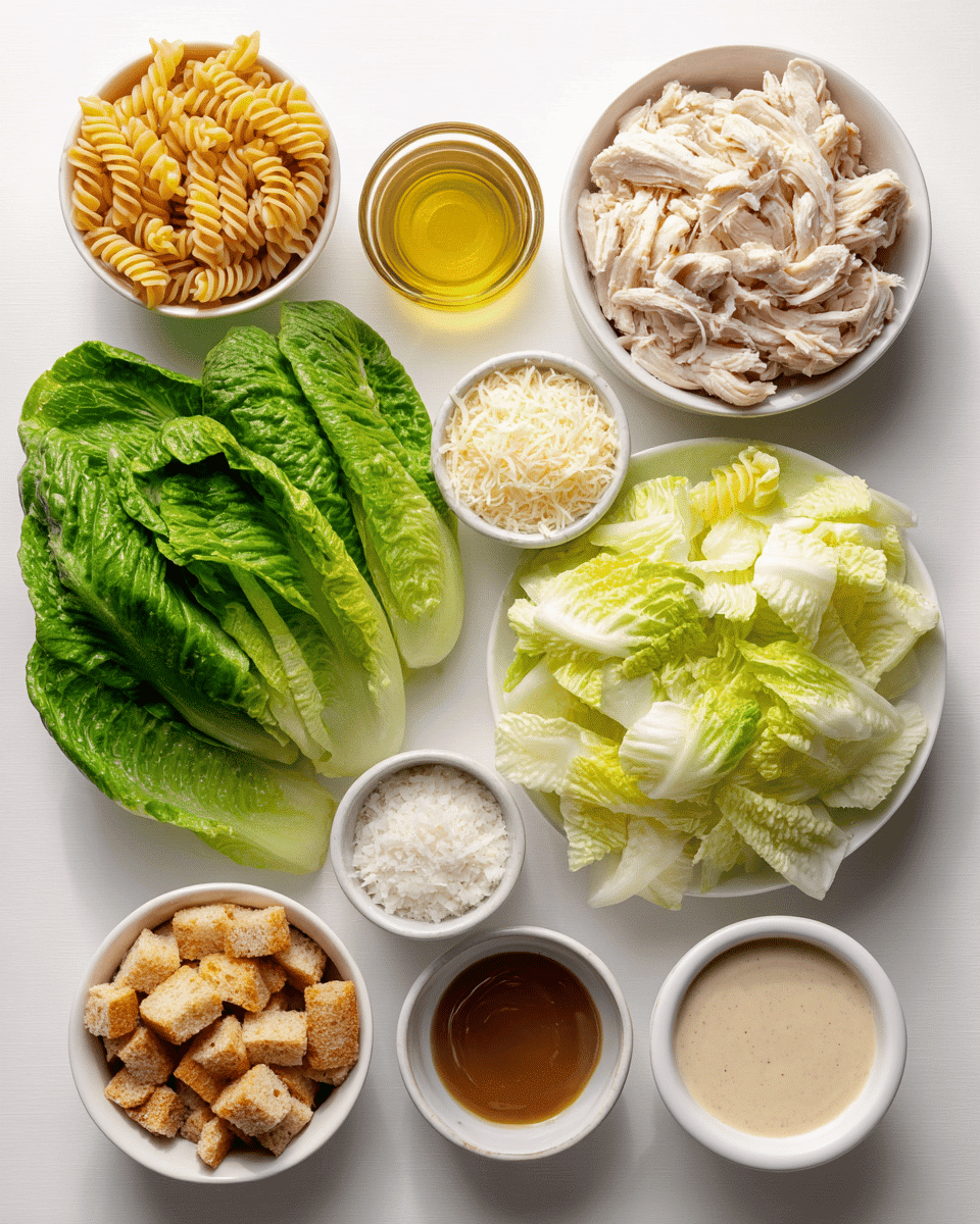 This Chicken Caesar Pasta Salad blends pasta, tender chicken, crisp Romaine, and creamy Caesar dressing for a delicious and easy meal or side.