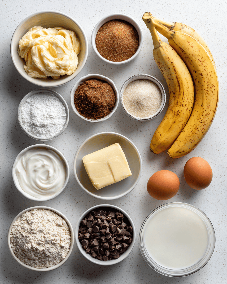 Chocolate chip and banana bread ingredients