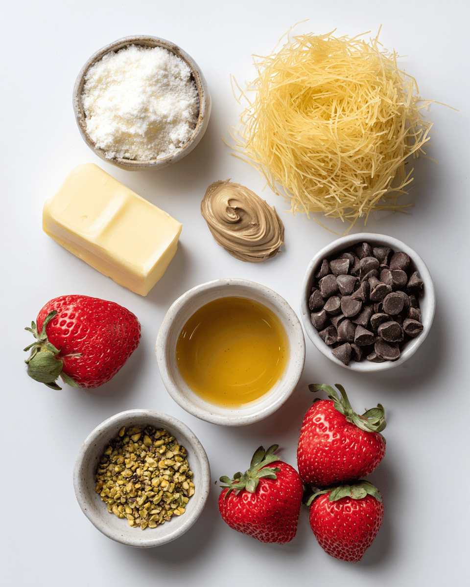 Learn how to make Dubai chocolate strawberries—a viral dessert featuring layers of strawberries, chocolate, and pistachio-kataifi crunch