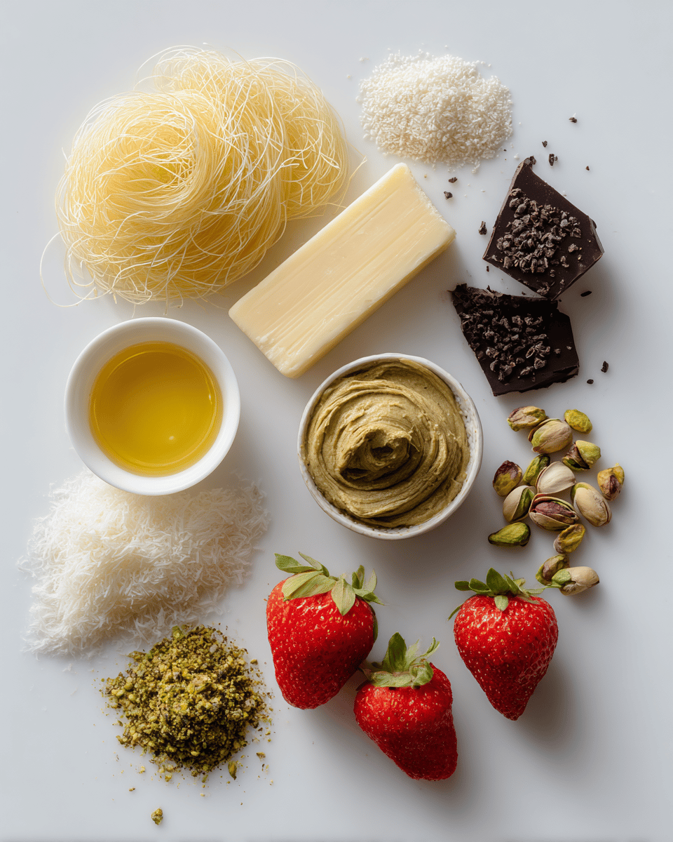 Savor Dubai chocolate with strawberries in this no-bake recipe that blends sweet berries, creamy tahini, and pistachios