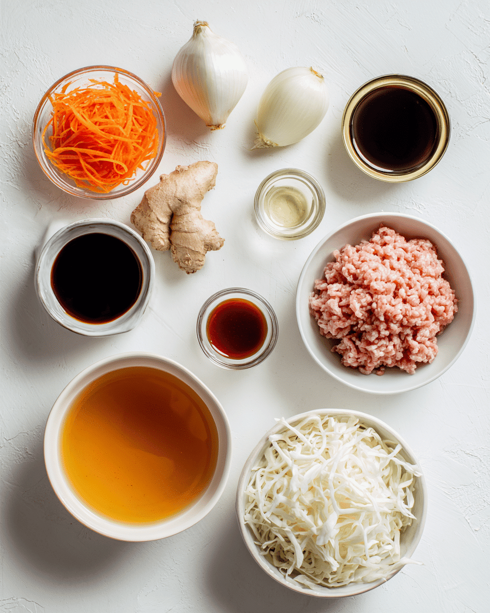Warm up with this gluten-free Egg Roll Soup! Packed with ground pork, cabbage, ginger, and savory broth—easy, healthy, and comforting.