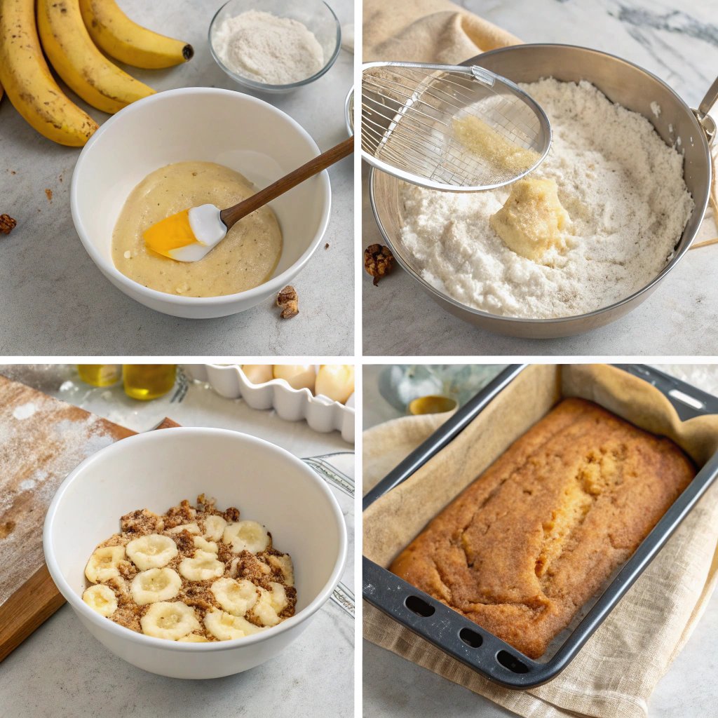 Steps banana bread made with cottage cheese