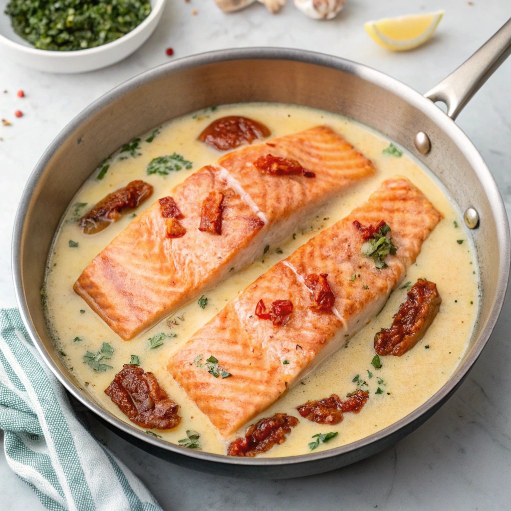 Steps Creamy Garlic Butter Tuscan Salmon
