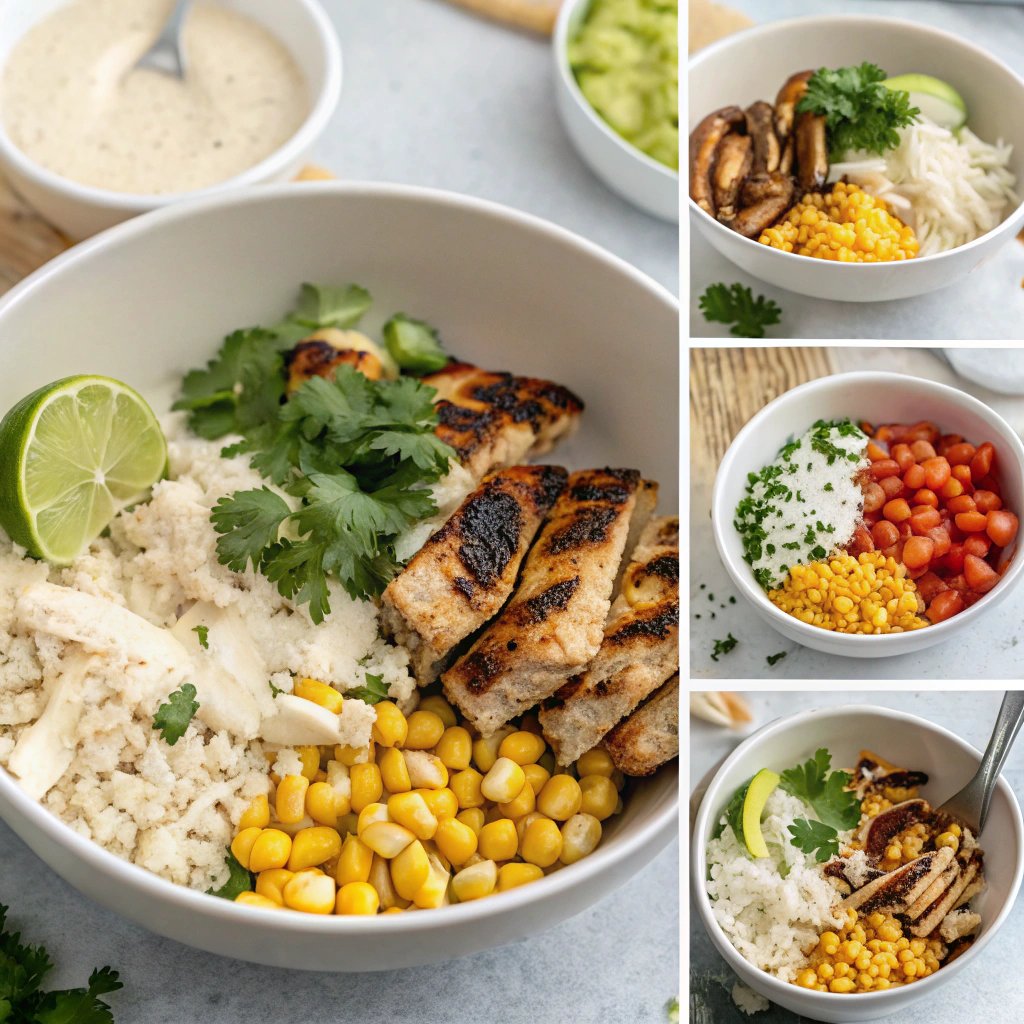 Steps street corn chicken rice bowl