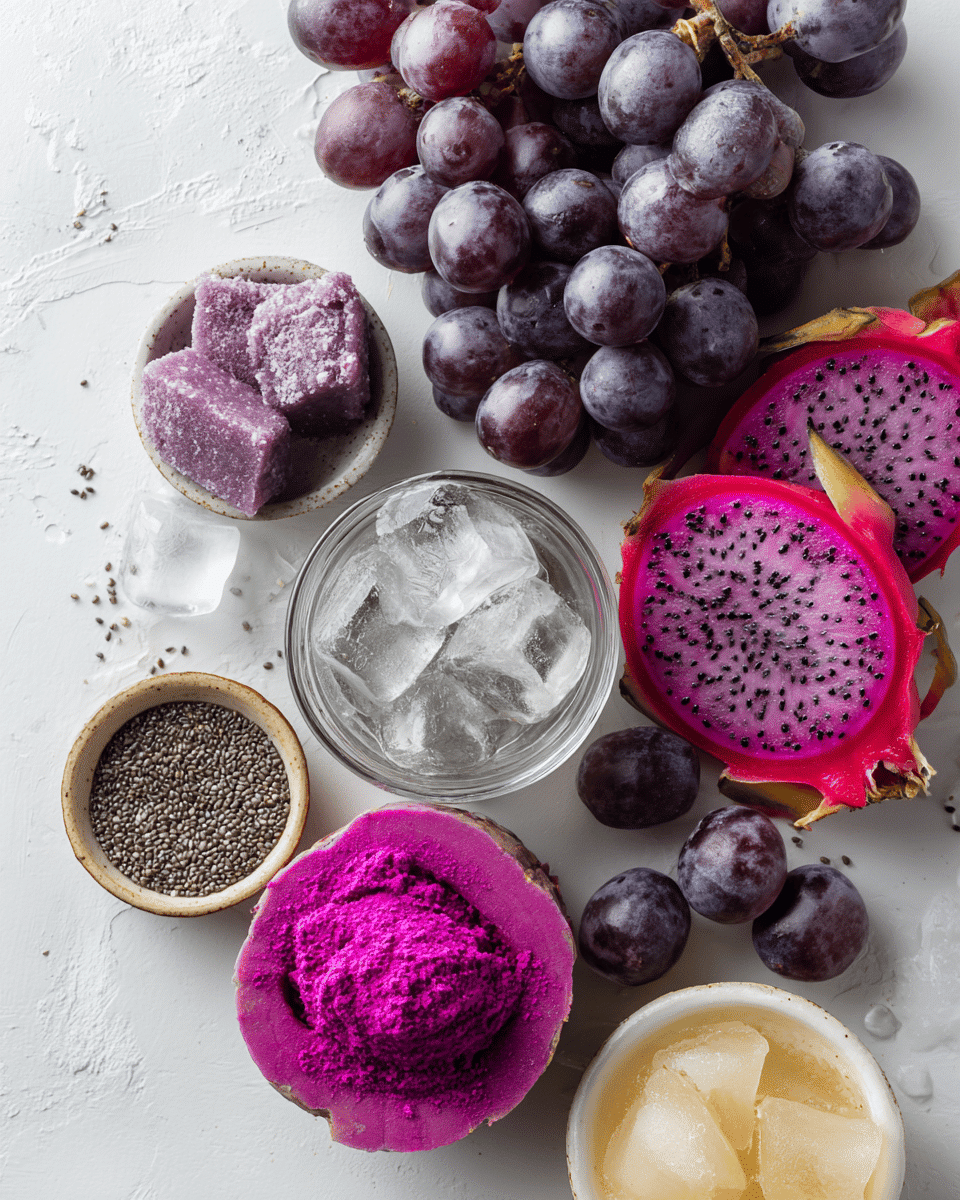 Discover the Purple Peel Exploit Recipe, a vibrant smoothie with grapes, dragon fruit & sweet potato to naturally support digestion and energy.