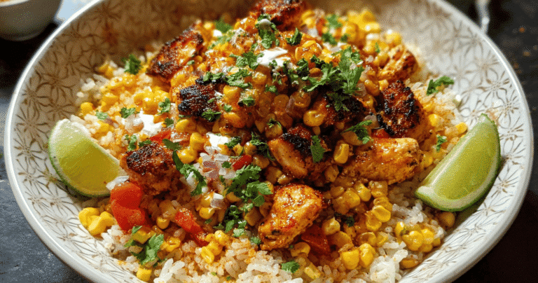 street corn chicken rice bowl