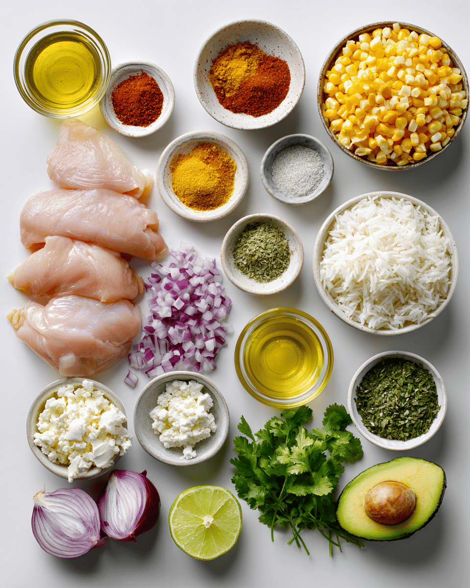 Try this Street Corn Chicken Rice Bowl—juicy chicken, creamy charred corn, cilantro-lime rice & cotija cheese. Ready in 30 minutes for a fresh, satisfying meal!